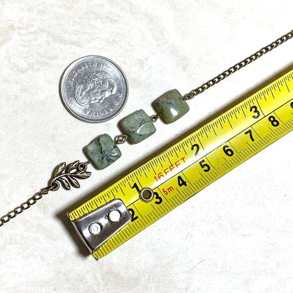 2/$20 Dark Green Serpentine Leaf Branch Necklace, Genuine Gemstone Bronze Chain - Picture 13 of 16